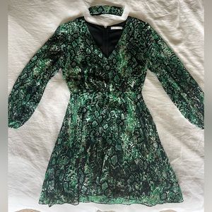 ‘Alice and Olivia’ Snake Print Dress + Matching Chocker in Green, Size 2/XS